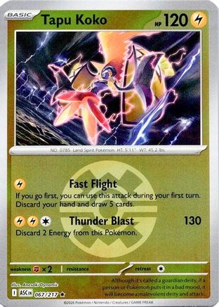 Tapu Koko (Quick Ball) 067/217  - Reverse Holofoil ME Ascended Heroes - Rare