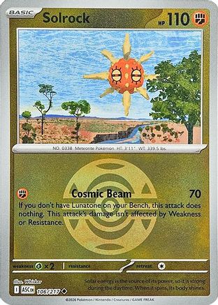 Solrock (Dusk Ball) 106/217  - Reverse Holofoil ME Ascended Heroes - Uncommon