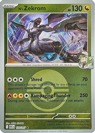 N's Zekrom (Poke Ball) 155/217  - Reverse Holofoil ME Ascended Heroes - Rare