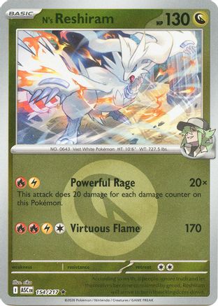 N's Reshiram (Energy Symbol Pattern) 154/217  - Reverse Holofoil ME Ascended Heroes - Rare