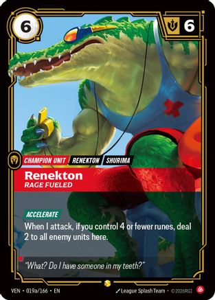 Renekton - Rage Fueled (Alternate Art) (019a/166) - Vendetta Foil