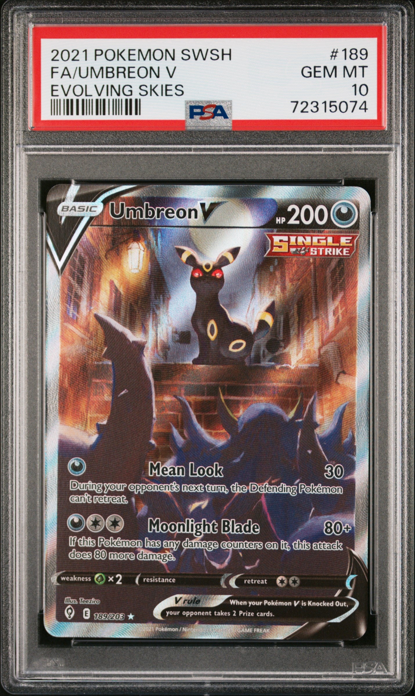 UMBREON V FULL ART #189 - PSA 10